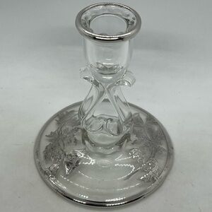 Vintage Silver City Glass Co Flanders Clear Sterling Overlay Candle Holder